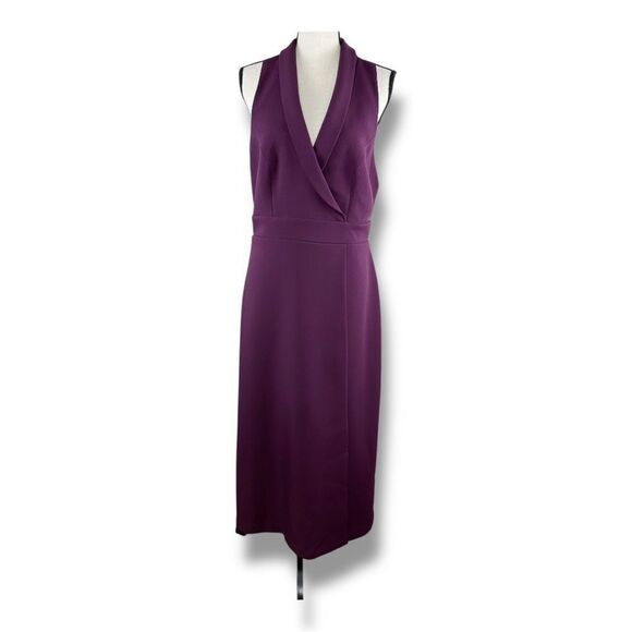 FRAMED Burgundy Deep-V Neck Evening Dress Cut-out Back Front Wrap Slit New Sz L - Picture 2 of 13